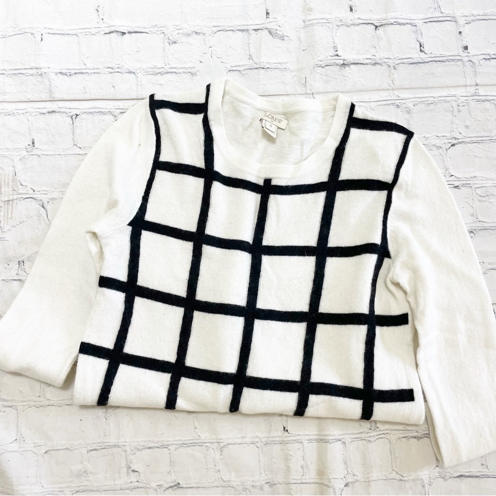 J. Crew Factory White & Black Wool Crewneck Sweater